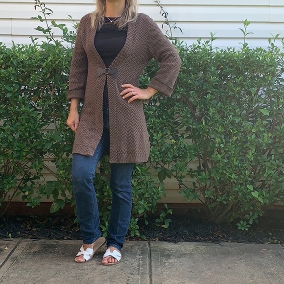Soft Surroundings Cardigan Brown Herringbone Sz S - Picture 2 of 13